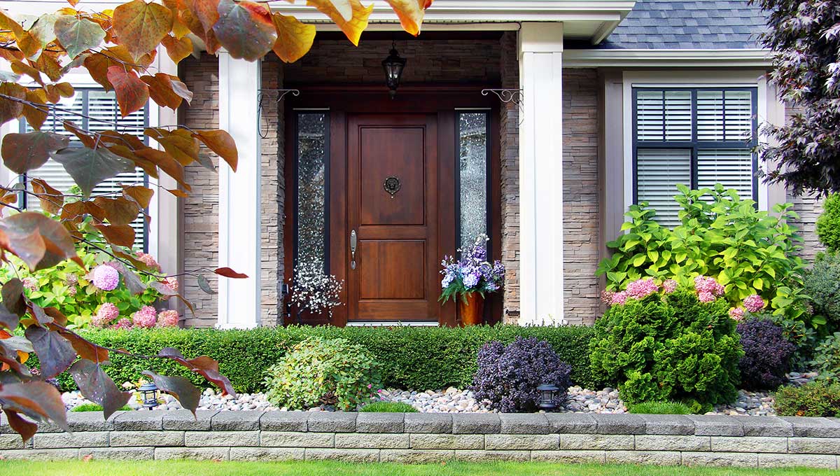 Front entrance to a home with garden.