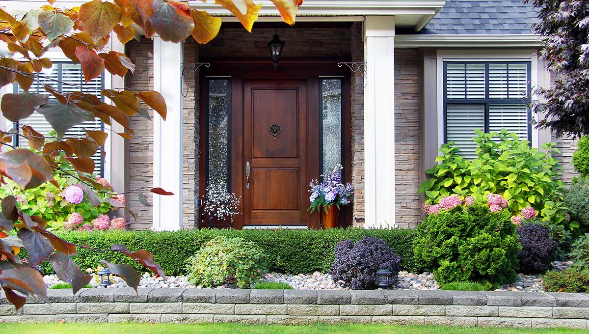 Front entrance to a home with garden. 
